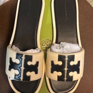 Tory Burch Cream and Black Sandals